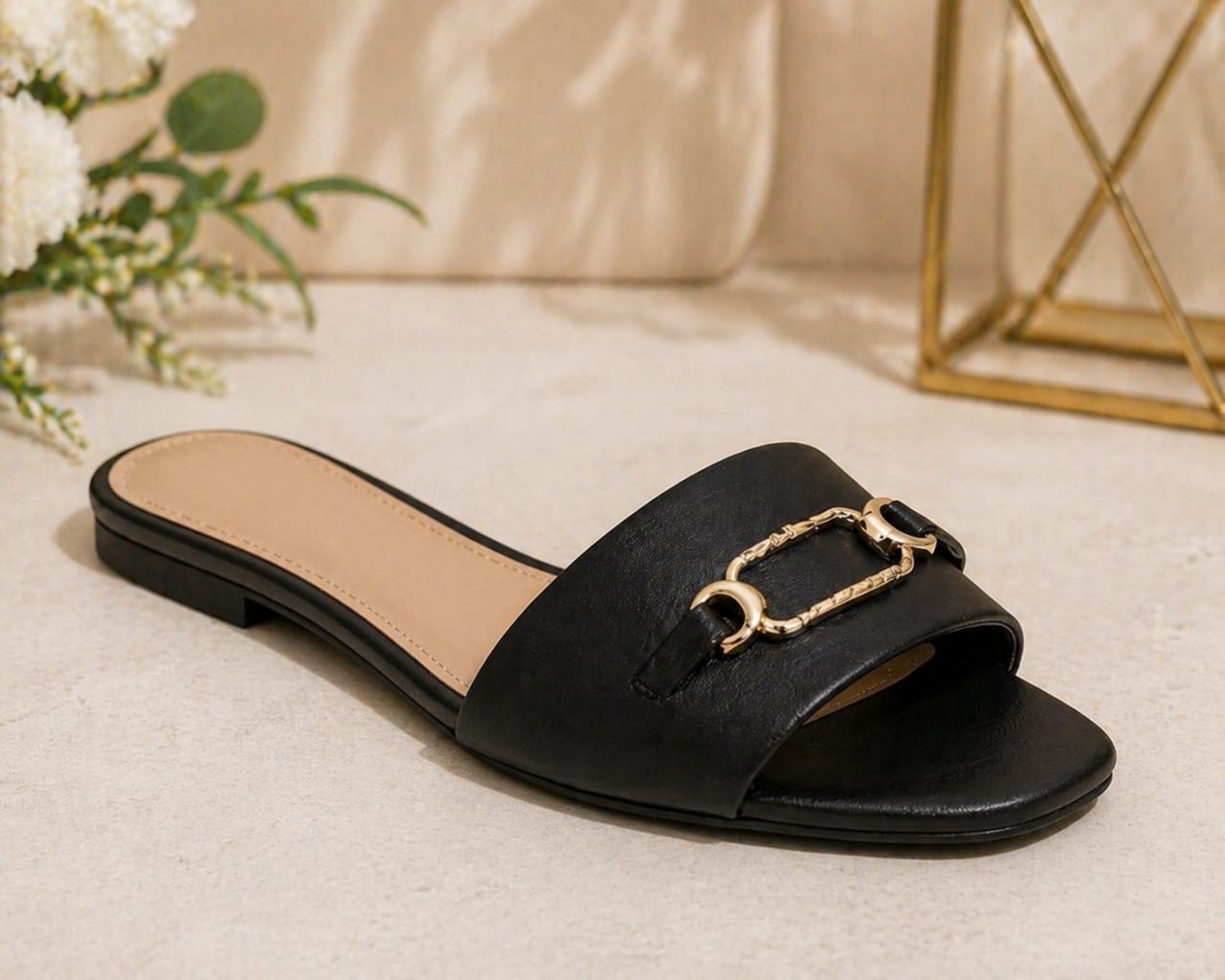 Luxe Gold Buckle Flat Sli...